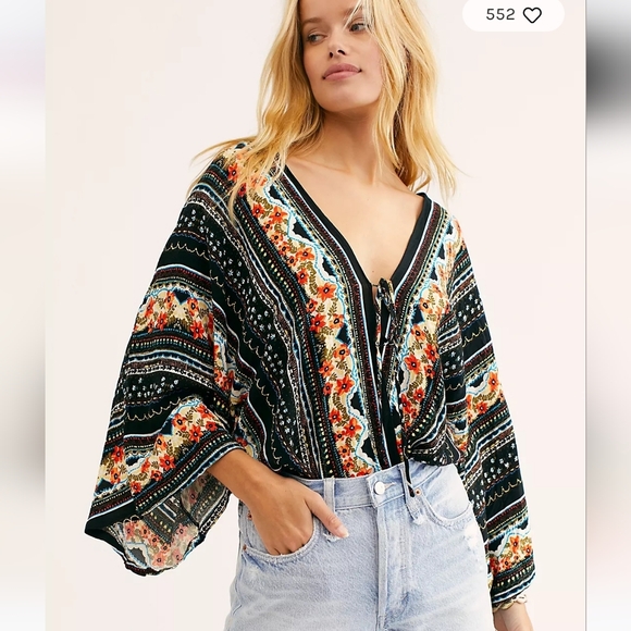Free People Tops - Intimately Free People For You Boho Bodysuit Large Billowy Sleeves Surplice Neck